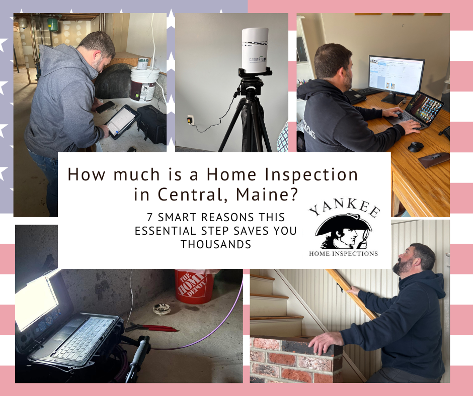 How much does a home inspection cost in Central Maine – home inspector performing radon test, reviewing reports, and inspecting stairs. 7 smart reasons this essential step saves you thousands – Yankee Home Inspections.